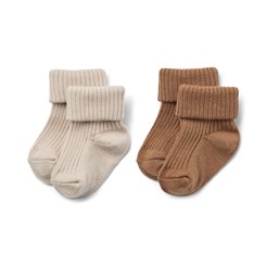 Wheat 2-pak Wool Rib Socks Ziggy - Caramel